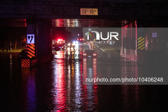 ROYAL OAK, MI - AUGUST 24, 2023: After a severe thunderstorm that included a tornado warning rolled through Metro-Detroit, Royal Oak, MI saw...