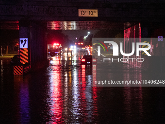 ROYAL OAK, MI - AUGUST 24, 2023: After a severe thunderstorm that included a tornado warning rolled through Metro-Detroit, Royal Oak, MI saw...