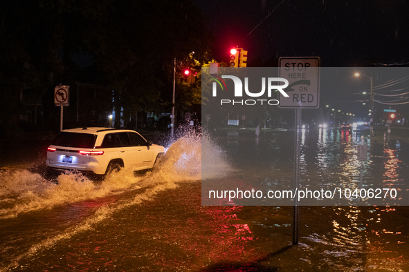 ROYAL OAK, MI - AUGUST 24, 2023: After a severe thunderstorm that included a tornado warning rolled through Metro-Detroit, Royal Oak, MI saw...