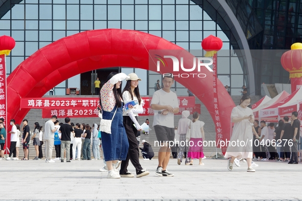 HANDAN, CHINA - AUGUST 25, 2023 - Many college graduates learn about recruitment information at a summer recruitment fair for college studen...