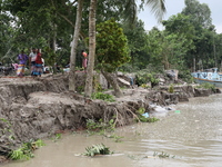 The image shows Mukundia Government Primary School collapse due to Padma river erosion on Tuesday night, August 24, 2023.  (