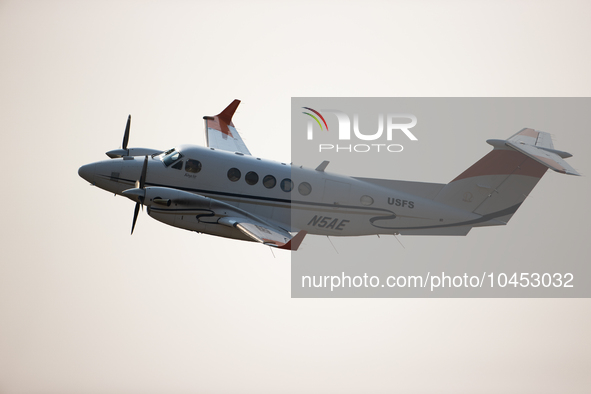 A firefighting aircraft is seen in Walker County, Texas on September 2, 2023.  