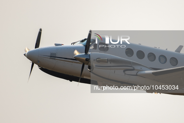 A firefighting aircraft is seen in Walker County, Texas on September 2, 2023.  