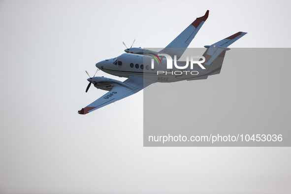 A firefighting aircraft is seen in Walker County, Texas on September 2, 2023.  