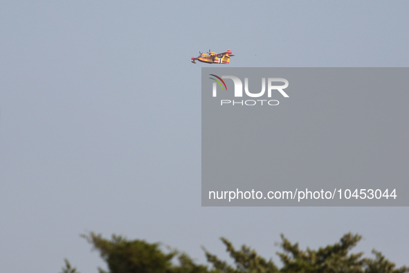 A firefighting aircraft is seen in Walker County, Texas on September 2, 2023.  