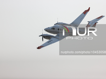 A firefighting aircraft is seen in Walker County, Texas on September 2, 2023.  (