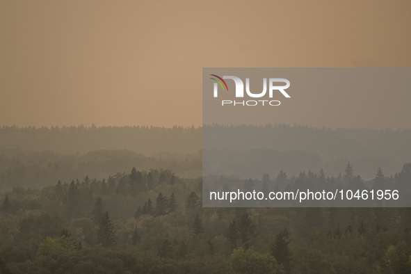 EDMONTON, CANADA - SEPTEMBER 03, 2023:
A view of Edmonton area amid wildfire smoke, on September 03, 2023, in Edmonton, Canada.
Wildfires in...