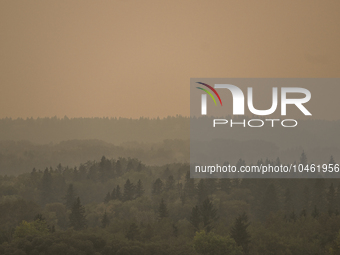 EDMONTON, CANADA - SEPTEMBER 03, 2023:
A view of Edmonton area amid wildfire smoke, on September 03, 2023, in Edmonton, Canada.
Wildfires in...