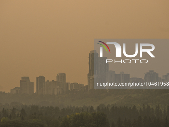 EDMONTON, CANADA - SEPTEMBER 03, 2023:
A view of Edmonton amid wildfire smoke, on September 03, 2023, in Edmonton, Canada.
Wildfires in west...