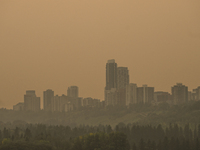 EDMONTON, CANADA - SEPTEMBER 03, 2023:
A view of Edmonton amid wildfire smoke, on September 03, 2023, in Edmonton, Canada.
Wildfires in west...