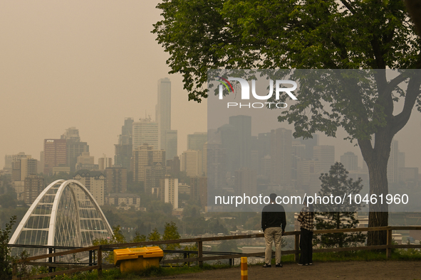 EDMONTON, CANADA - SEPTEMBER 03, 2023:
A view of downtown Edmonton amid wildfire smoke, on September 03, 2023, in Edmonton, Canada.
Wildfire...