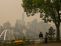 EDMONTON, CANADA - SEPTEMBER 03, 2023:
A view of downtown Edmonton amid wildfire smoke, on September 03, 2023, in Edmonton, Canada.
Wildfire...