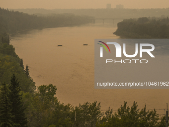 EDMONTON, CANADA - SEPTEMBER 03, 2023:
A view of the North Saskatchewan river in Edmonton area amid wildfire smoke, on September 03, 2023, i...