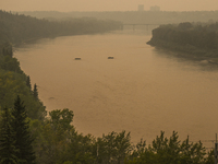 EDMONTON, CANADA - SEPTEMBER 03, 2023:
A view of the North Saskatchewan river in Edmonton area amid wildfire smoke, on September 03, 2023, i...