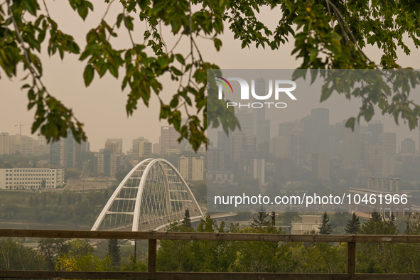 EDMONTON, CANADA - SEPTEMBER 03, 2023:
A view of downtown Edmonton amid wildfire smoke, on September 03, 2023, in Edmonton, Canada.
Wildfire...