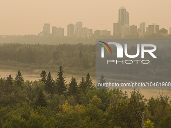 EDMONTON, CANADA - SEPTEMBER 03, 2023:
A view of the North Saskatchewan river in Edmonton area amid wildfire smoke, on September 03, 2023, i...