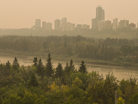 EDMONTON, CANADA - SEPTEMBER 03, 2023:
A view of the North Saskatchewan river in Edmonton area amid wildfire smoke, on September 03, 2023, i...