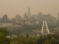 EDMONTON, CANADA - SEPTEMBER 03, 2023:
A view of downtown Edmonton amid wildfire smoke, on September 03, 2023, in Edmonton, Canada.
Wildfire...