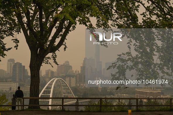 EDMONTON, CANADA - SEPTEMBER 03, 2023:
A view of downtown Edmonton amid wildfire smoke, on September 03, 2023, in Edmonton, Canada.
Wildfire...