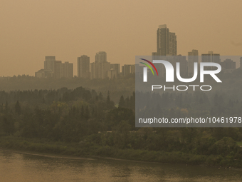 EDMONTON, CANADA - SEPTEMBER 03, 2023:
A view of downtown Edmonton amid wildfire smoke, on September 03, 2023, in Edmonton, Canada.
Wildfire...