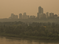 EDMONTON, CANADA - SEPTEMBER 03, 2023:
A view of downtown Edmonton amid wildfire smoke, on September 03, 2023, in Edmonton, Canada.
Wildfire...