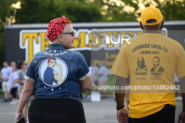 Union member in Rossie the Riveter attire attends the event as U.S. President Joseph Biden kicks of the AFL-CIOs annual Tri-State Labor Day...