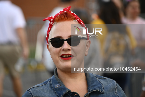 Union member in Rossie the Riveter attire attends the event as U.S. President Joseph Biden kicks of the AFL-CIOs annual Tri-State Labor Day...