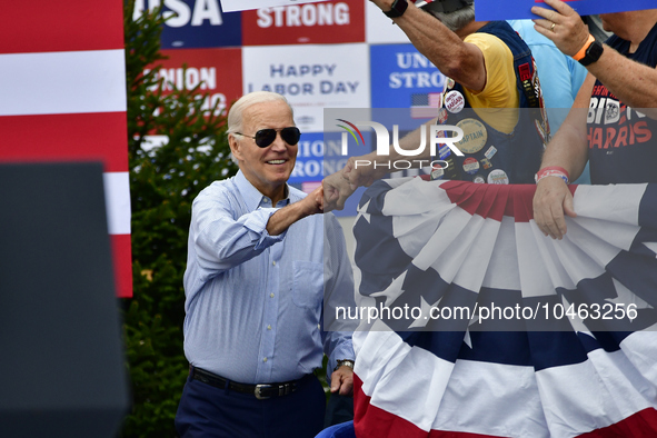 U.S. President Joseph Biden kicks of the AFL-CIOs annual Tri-State Labor Day Parade in Philadelphia, PA, USA on September 4, 2023. 