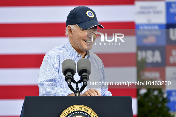 U.S. President Joseph Biden kicks of the AFL-CIOs annual Tri-State Labor Day Parade in Philadelphia, PA, USA on September 4, 2023. 