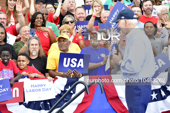 U.S. President Joseph Biden kicks of the AFL-CIOs annual Tri-State Labor Day Parade in Philadelphia, PA, USA on September 4, 2023. 