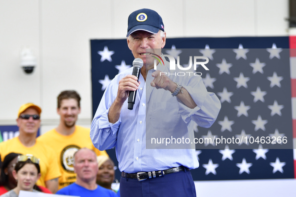 U.S. President Joseph Biden kicks of the AFL-CIOs annual Tri-State Labor Day Parade in Philadelphia, PA, USA on September 4, 2023. 