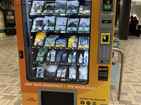 Vending machine offering face masks and hand sanitizer at a subway station in Toronto, Ontario, Canada on August 19, 2023. Heath officials h...