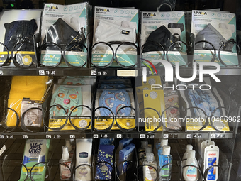 Vending machine offering face masks and hand sanitizer at a subway station in Toronto, Ontario, Canada on August 19, 2023. Heath officials h...