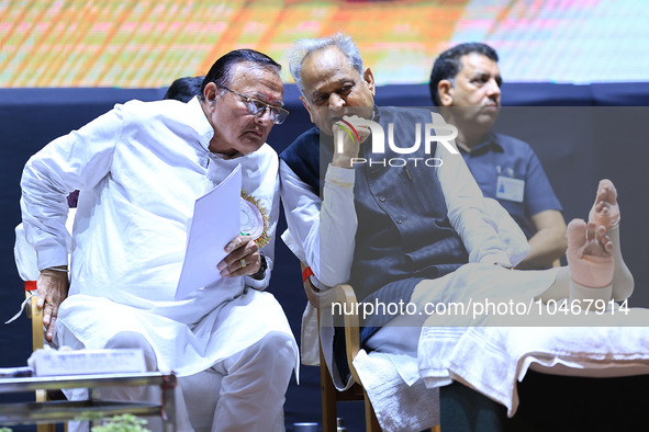 

Rajasthan Chief Minister Ashok Gehlot and State Education Minister BD Kalla are attending a felicitation ceremony on the occasion of Teach...