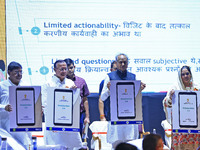 

Rajasthan Chief Minister Ashok Gehlot and State Education Minister BD Kalla are launching an app during a felicitation ceremony on the occ...