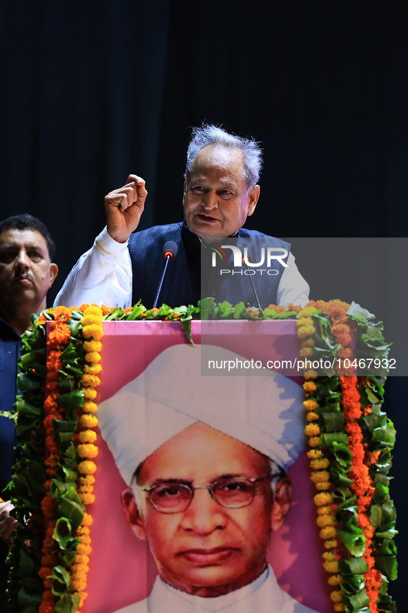 

Rajasthan Chief Minister Ashok Gehlot is addressing a felicitation ceremony on the occasion of Teacher's Day at the Birla Auditorium in Ja...