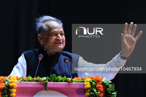 

Rajasthan Chief Minister Ashok Gehlot is addressing a felicitation ceremony on the occasion of Teacher's Day at the Birla Auditorium in Ja...