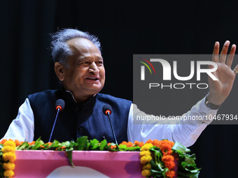 

Rajasthan Chief Minister Ashok Gehlot is addressing a felicitation ceremony on the occasion of Teacher's Day at the Birla Auditorium in Ja...