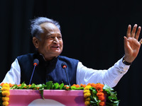 

Rajasthan Chief Minister Ashok Gehlot is addressing a felicitation ceremony on the occasion of Teacher's Day at the Birla Auditorium in Ja...