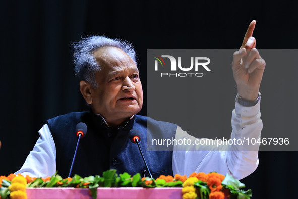 

Rajasthan Chief Minister Ashok Gehlot is addressing a felicitation ceremony on the occasion of Teacher's Day at the Birla Auditorium in Ja...