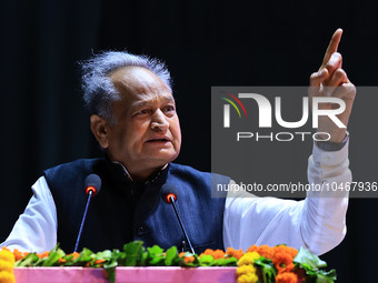 

Rajasthan Chief Minister Ashok Gehlot is addressing a felicitation ceremony on the occasion of Teacher's Day at the Birla Auditorium in Ja...