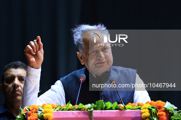 

Rajasthan Chief Minister Ashok Gehlot is addressing a felicitation ceremony on the occasion of Teacher's Day at the Birla Auditorium in Ja...