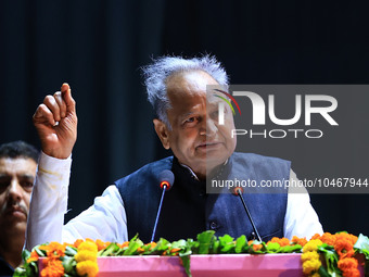 

Rajasthan Chief Minister Ashok Gehlot is addressing a felicitation ceremony on the occasion of Teacher's Day at the Birla Auditorium in Ja...