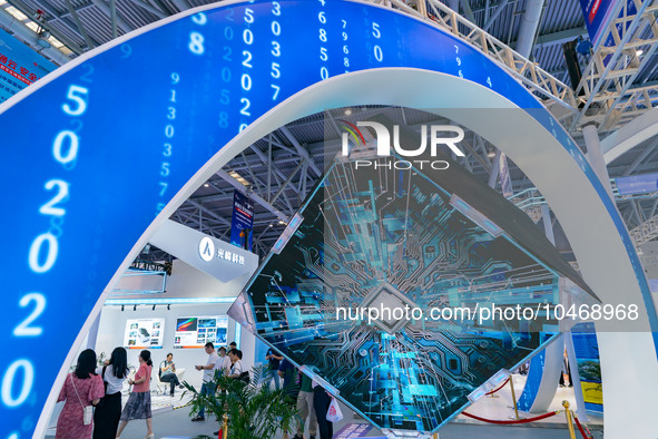  A chip-shaped cube attracts attention at the 2023 SMART CHINA EXPO in Chongqing, China, September 5, 2023. 