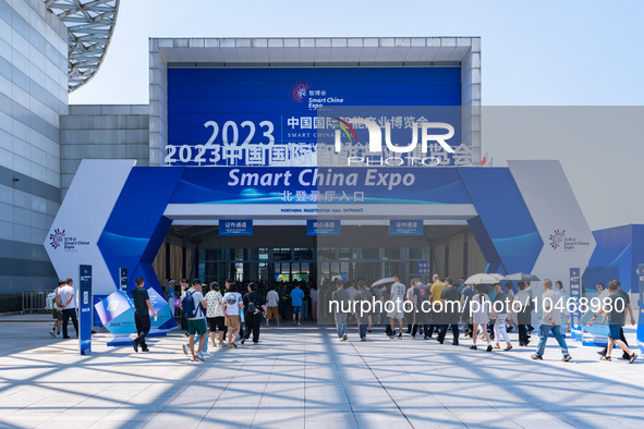  People queue to enter the 2023 SMART CHINA EXPO in Chongqing, China, Sept. 5, 2023. 