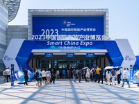  People queue to enter the 2023 SMART CHINA EXPO in Chongqing, China, Sept. 5, 2023. (