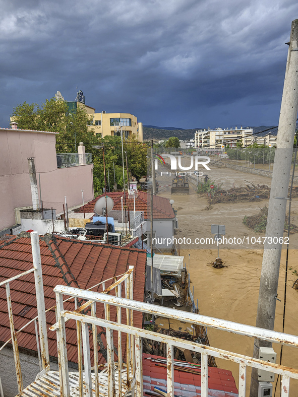 The aftermath of the fierce rainstorms hit central Greece showing the damage from the floods while roads are still covered by floodwater and...