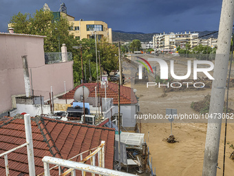 The aftermath of the fierce rainstorms hit central Greece showing the damage from the floods while roads are still covered by floodwater and...