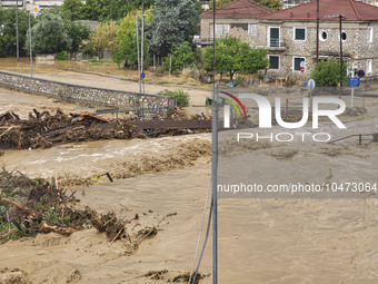 The aftermath of the fierce rainstorms hit central Greece showing the damage from the floods while roads are still covered by floodwater and...