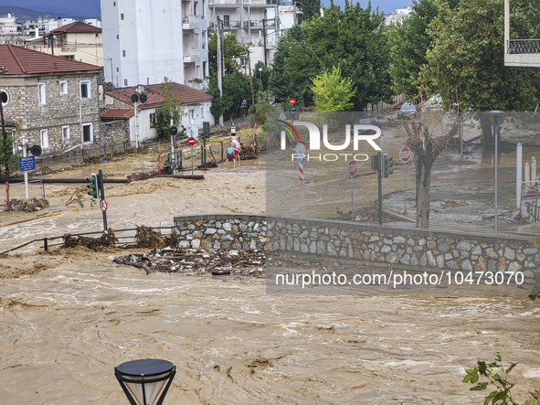 The aftermath of the fierce rainstorms hit central Greece showing the damage from the floods while roads are still covered by floodwater and...